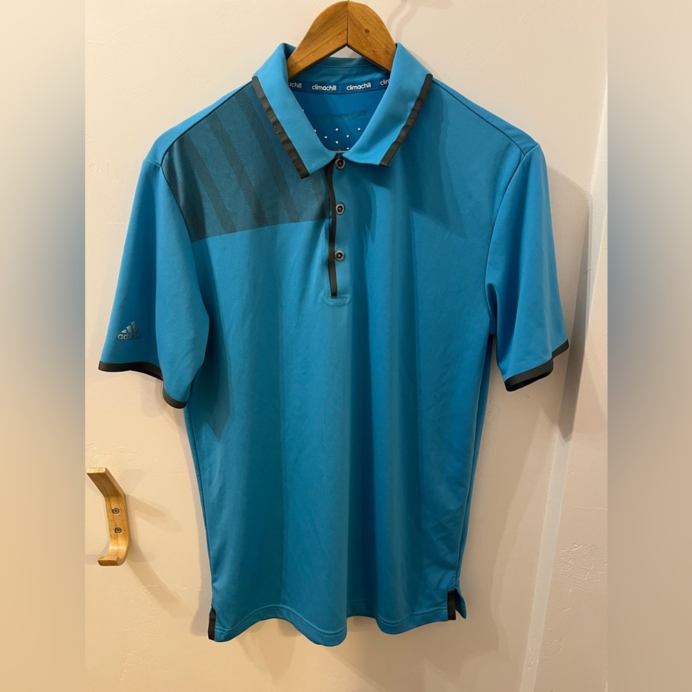 Men’s Adidas Climachill Blue Short Sleeve Athletic Golf Polo